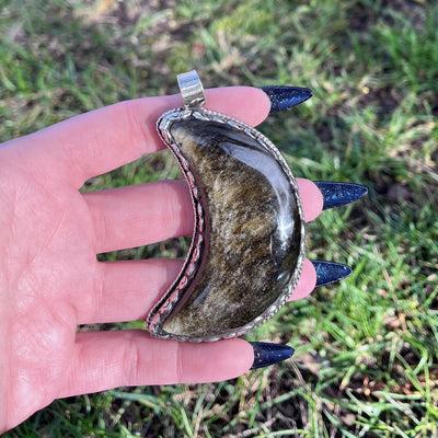 Golden Sheen Obsidian Moon Pendant