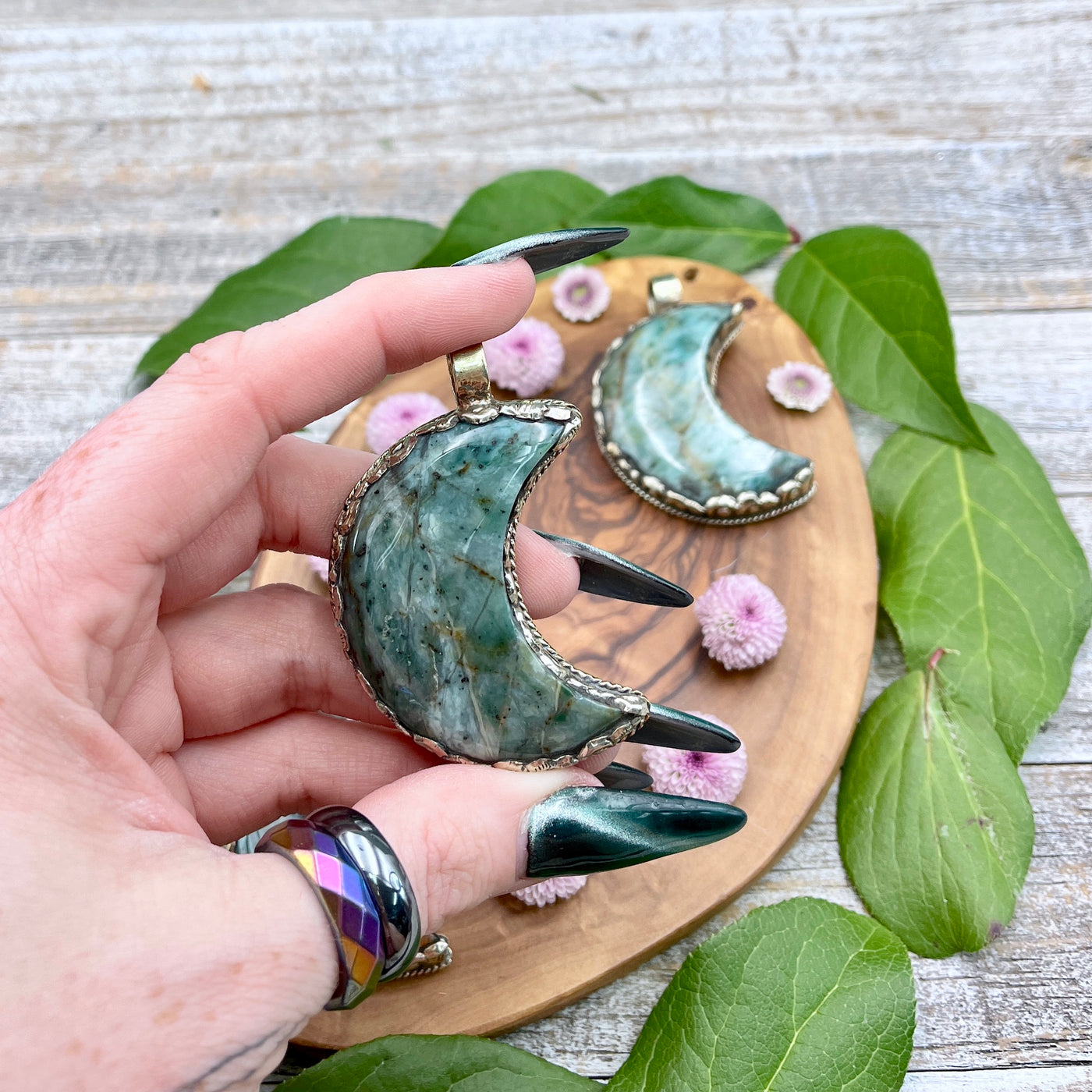 Green Jasper Moon Pendant