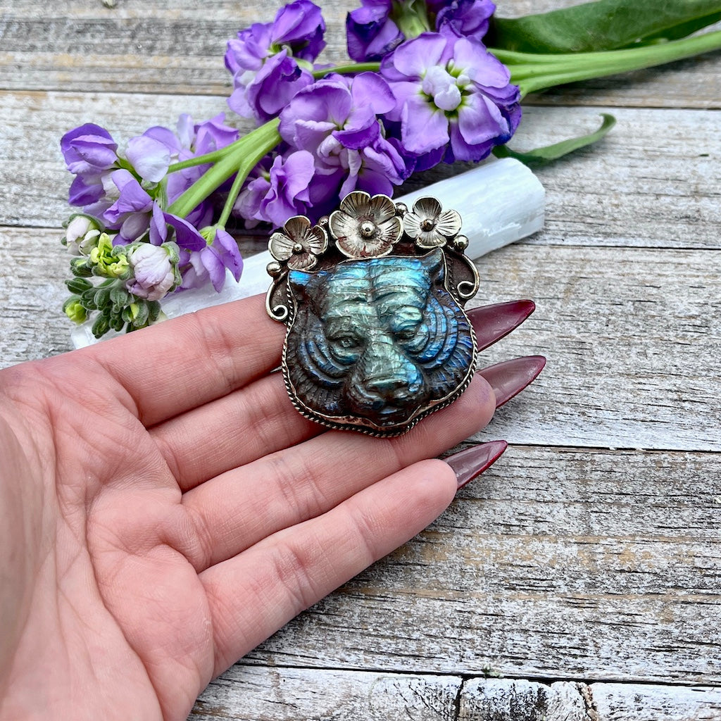 Labradorite Floral Tiger Pendant