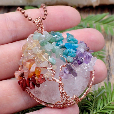 Quartz Chakra Tree of Life Copper Wire Wrapped Pendant