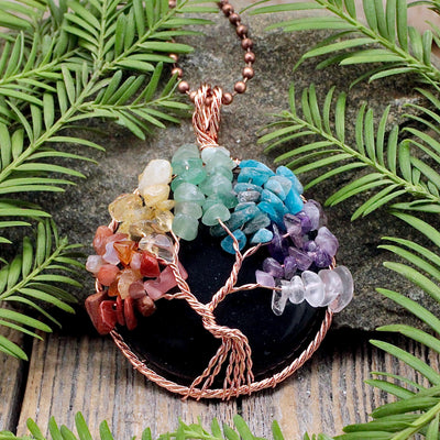 Black Jasper Chakra Tree of Life Copper Wire Wrapped Pendant