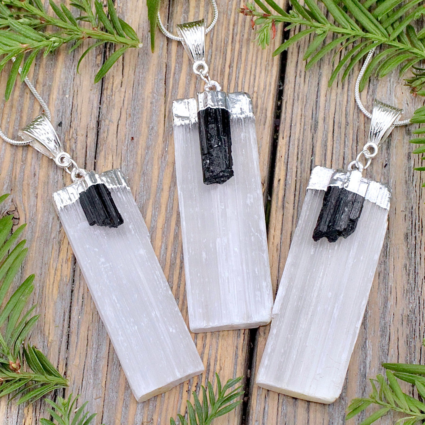 Selenite with Black Tourmaline Pendant