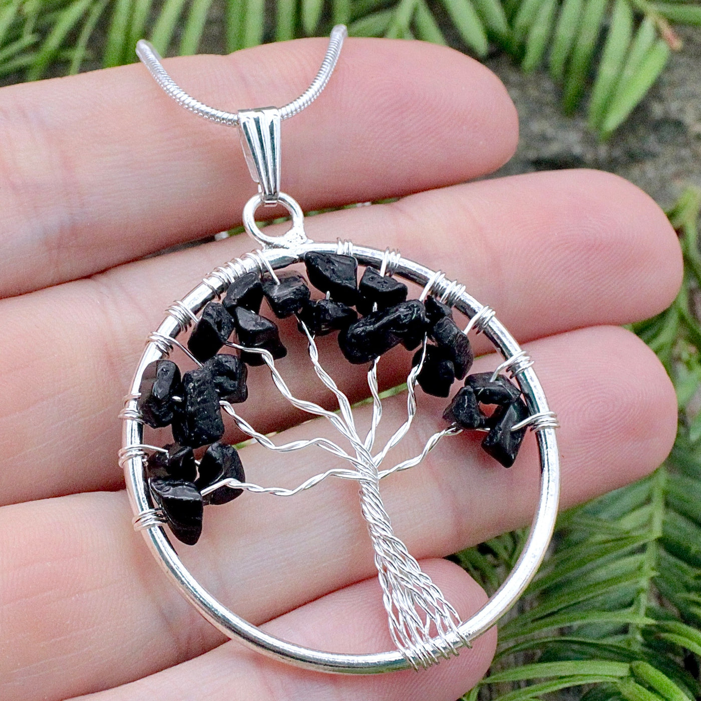 Black Tourmaline Tree of Life Pendant