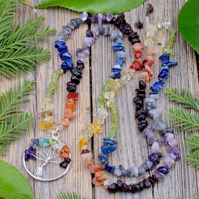 Chakra Chip Necklace with Tree of Life Pendant