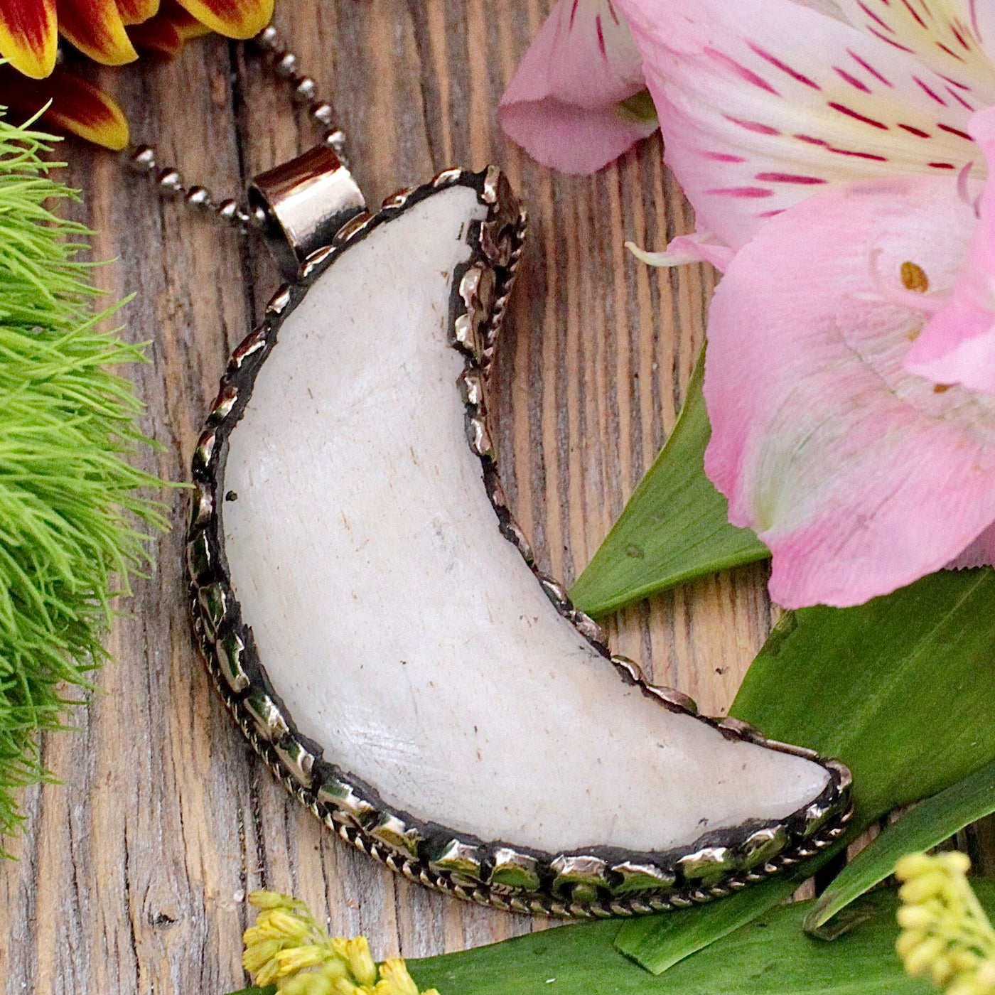 Bone Moon Pendant - Tibetan Silver