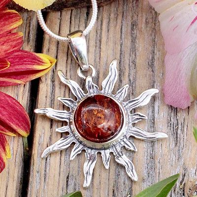 Amber Sun Pendant Sterling Silver A