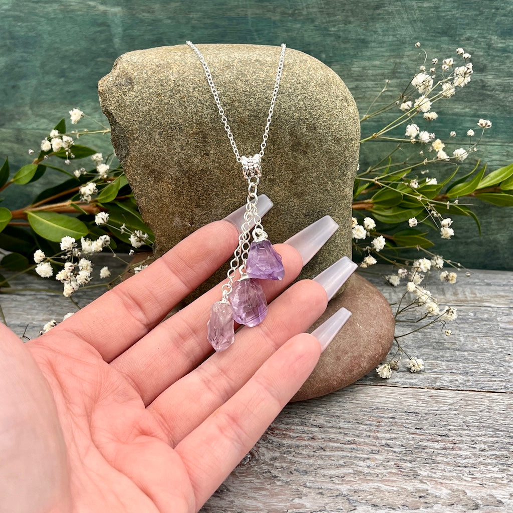 Amethyst Triple Drop necklace Crystal Dreams Collection