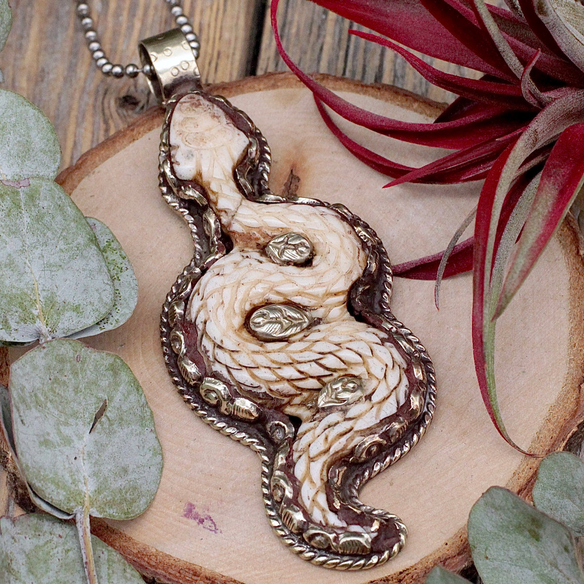 Bone Snake Pendant - Tibetan Silver