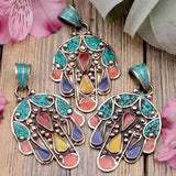 Mosaic Hamsa Pendant - Tibetan Silver