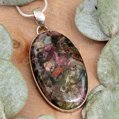 Mixed Tourmaline in Resin Pendant - Sterling Silver