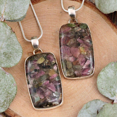 Mixed Tourmaline in Resin Pendant - Sterling Silver