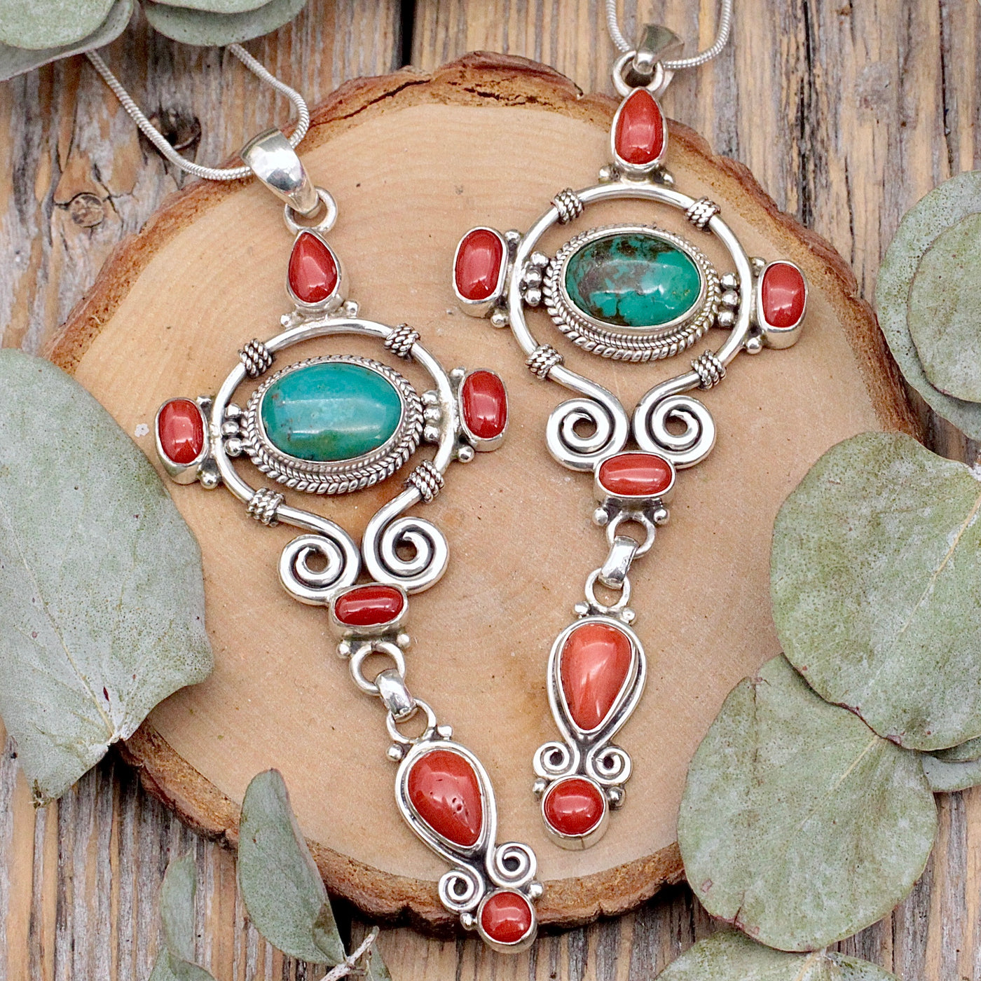 Turquoise and Coral Dangle Pendant