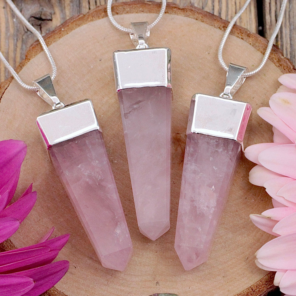Rose Quartz Inverted Obelisk Pendant
