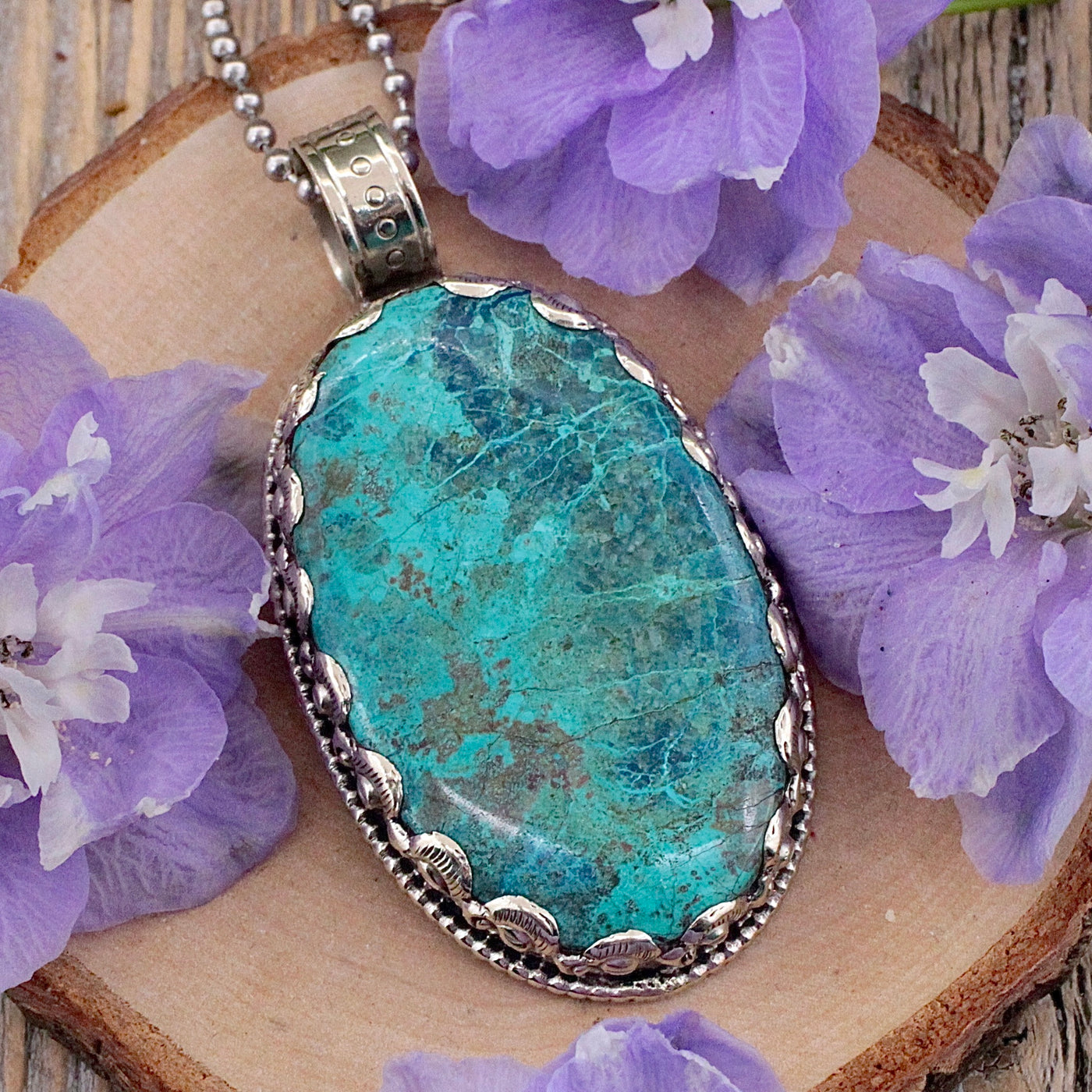 Chrysocolla Pendant - Tibetan Silver A