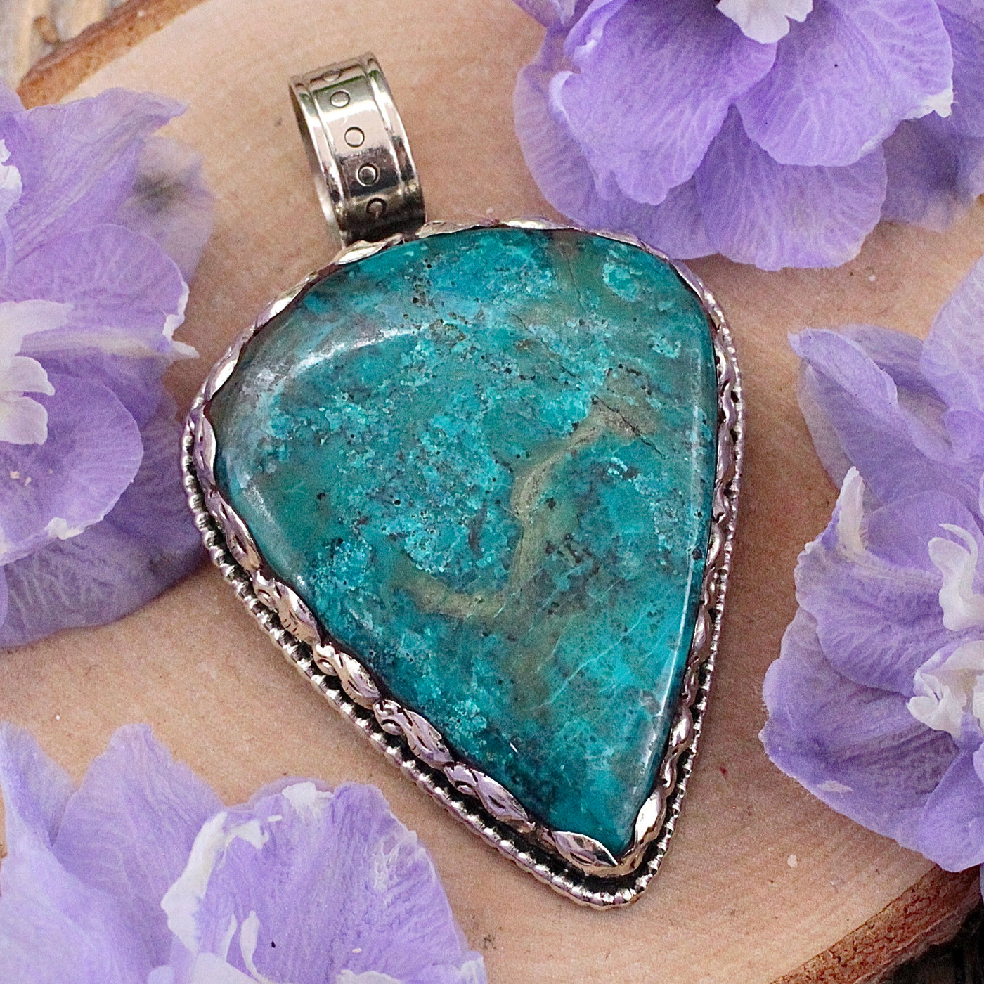 Chrysocolla Pendant - Tibetan Silver D
