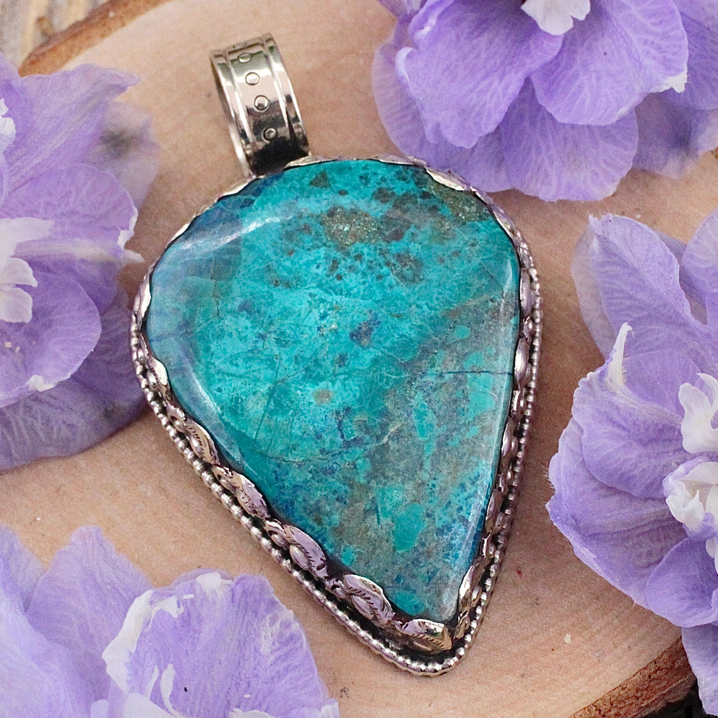 Chrysocolla Pendant - Tibetan Silver E