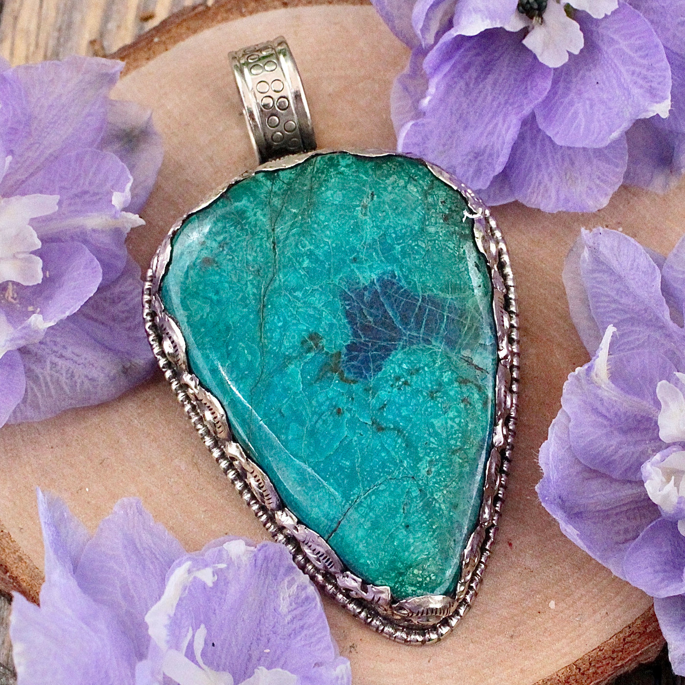 Chrysocolla Pendant - Tibetan Silver F