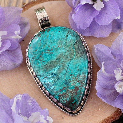 JN2830-Chrysocolla-Pendant-Tibetan-Silver-G