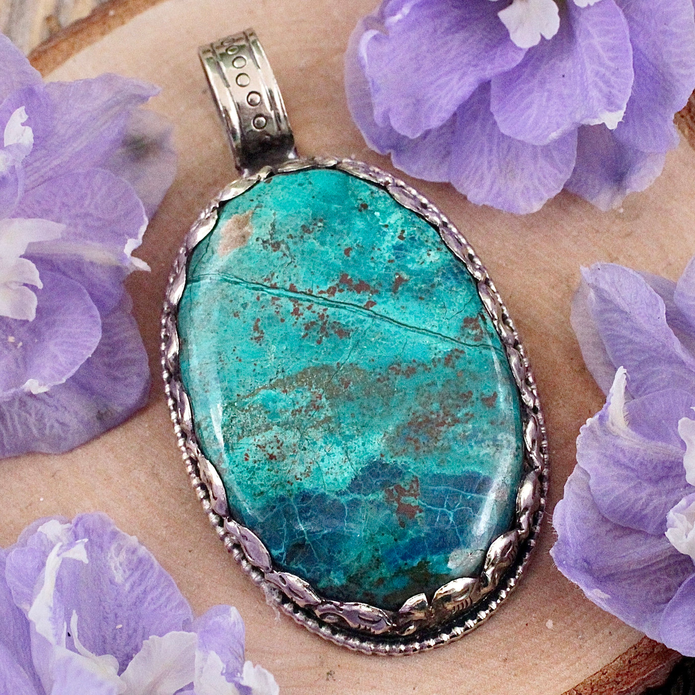 JN2833-Chrysocolla-Pendant-Tibetan-Silver-J