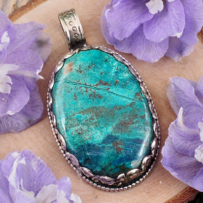 JN2833-Chrysocolla-Pendant-Tibetan-Silver-J