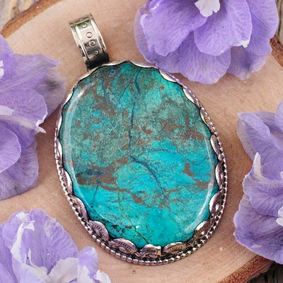 JN2834-Chrysocolla-Pendant-Tibetan-Silver-K
