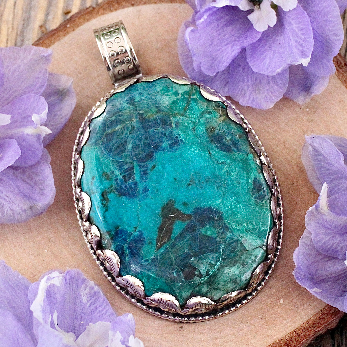 JN2835-Chrysocolla-Pendant-Tibetan-Silver-L