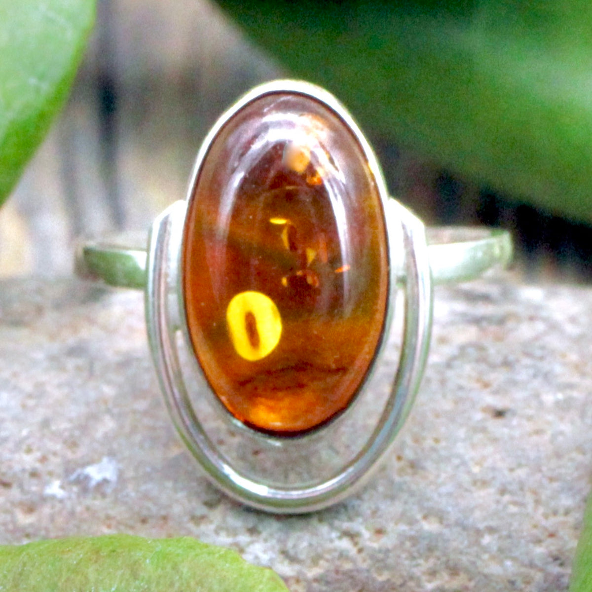Amber Oval Ring - Sterling Silver