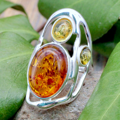 Amber Three Stone Ring