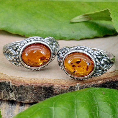 Amber Ring with Leaf Detail