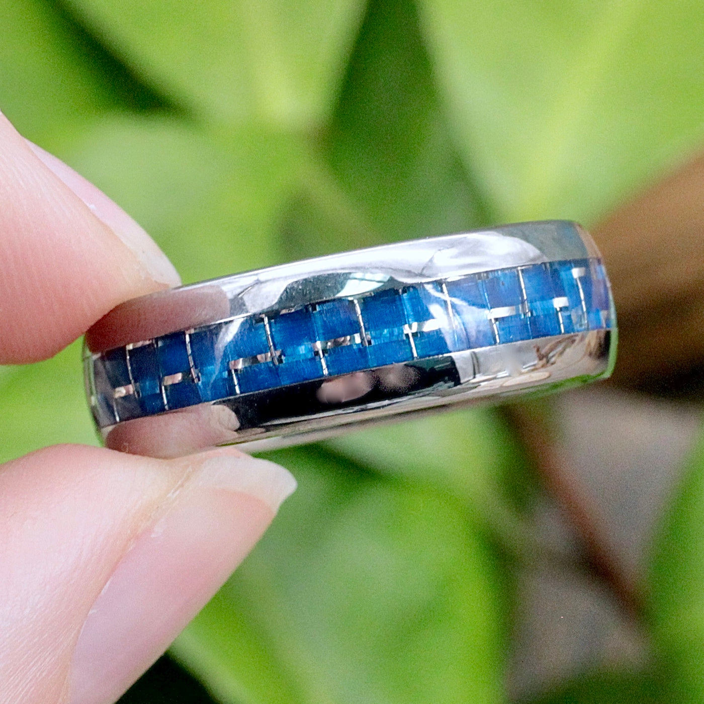 Tungsten Ring with Blue Mosaic