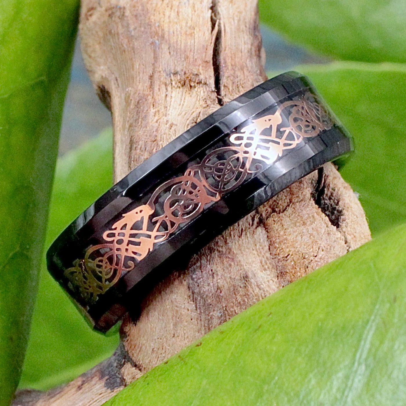 Tungsten Ring with Copper-Color Celtic Design