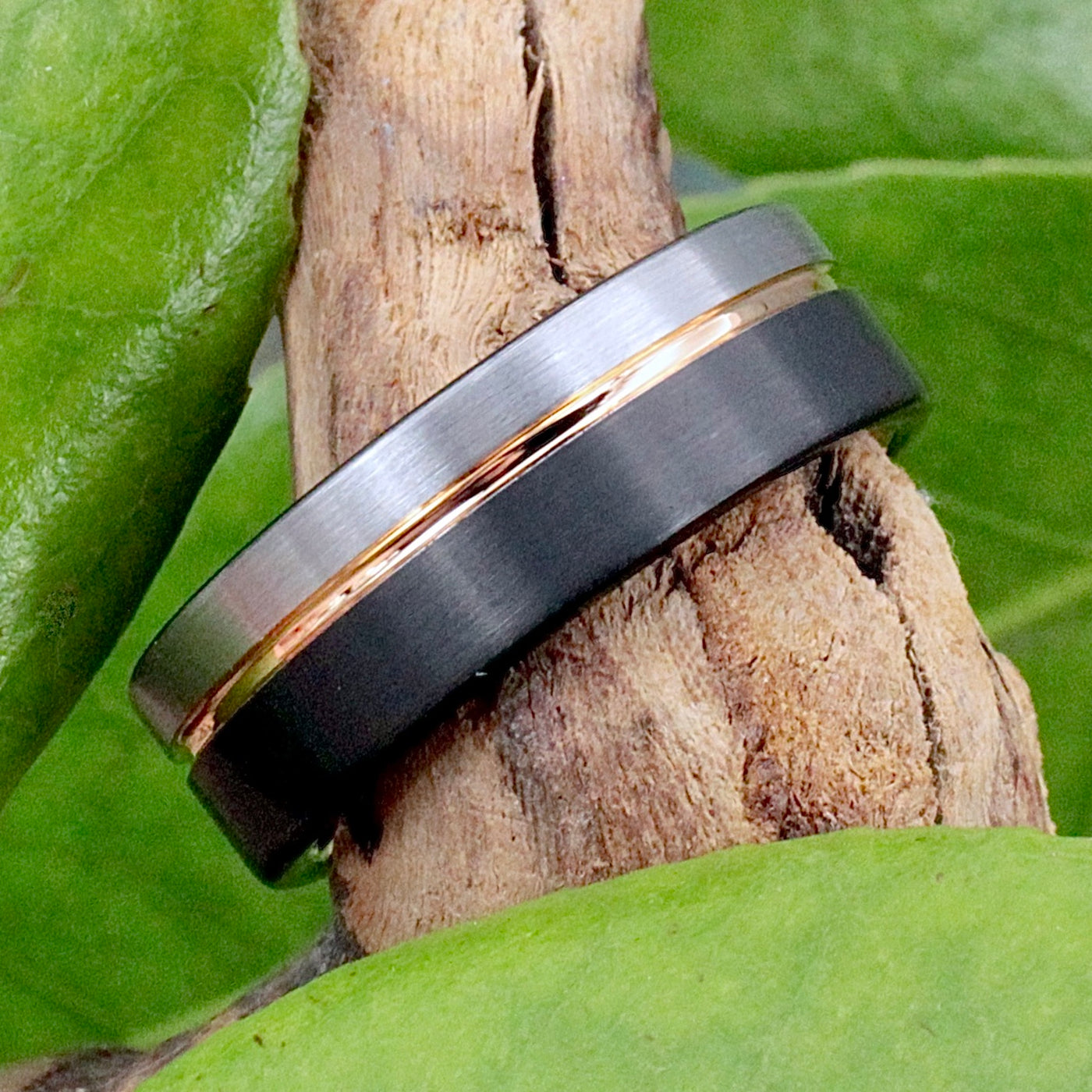 Tungsten Ring with Copper-Color and Brushed Black Detail