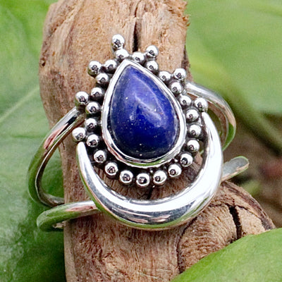 Lapis Lazuli Teardrop with Half Moon Ring