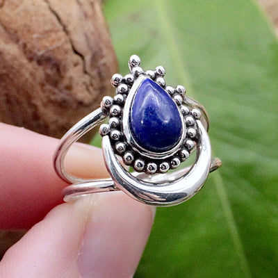 Lapis Lazuli Teardrop with Half Moon Ring