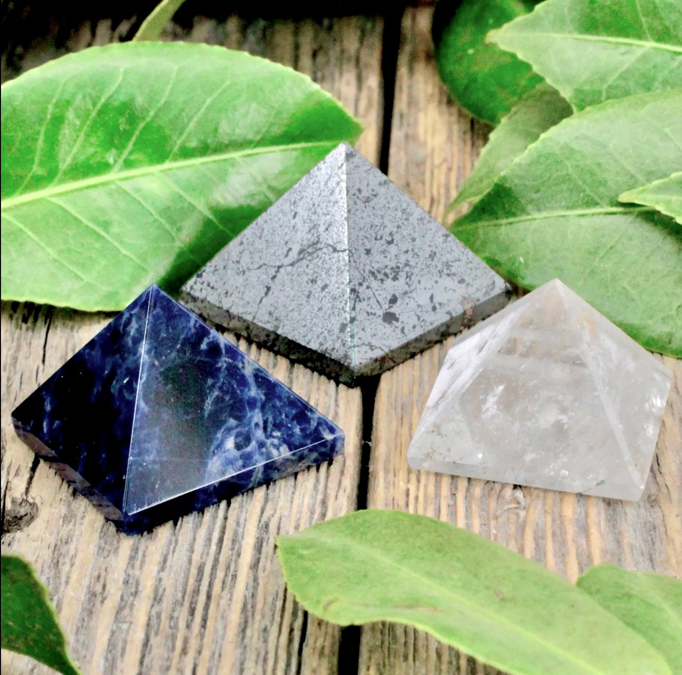 Quartz, Sodalite and Hematite Pyramid Set