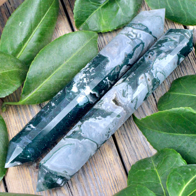 Moss Agate Faceted Double Terminated Wand