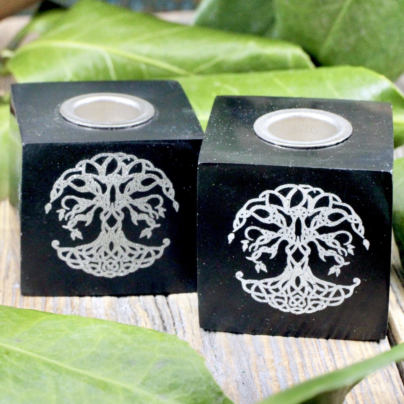 Black Onyx Tree of Life Cube Candle Holder