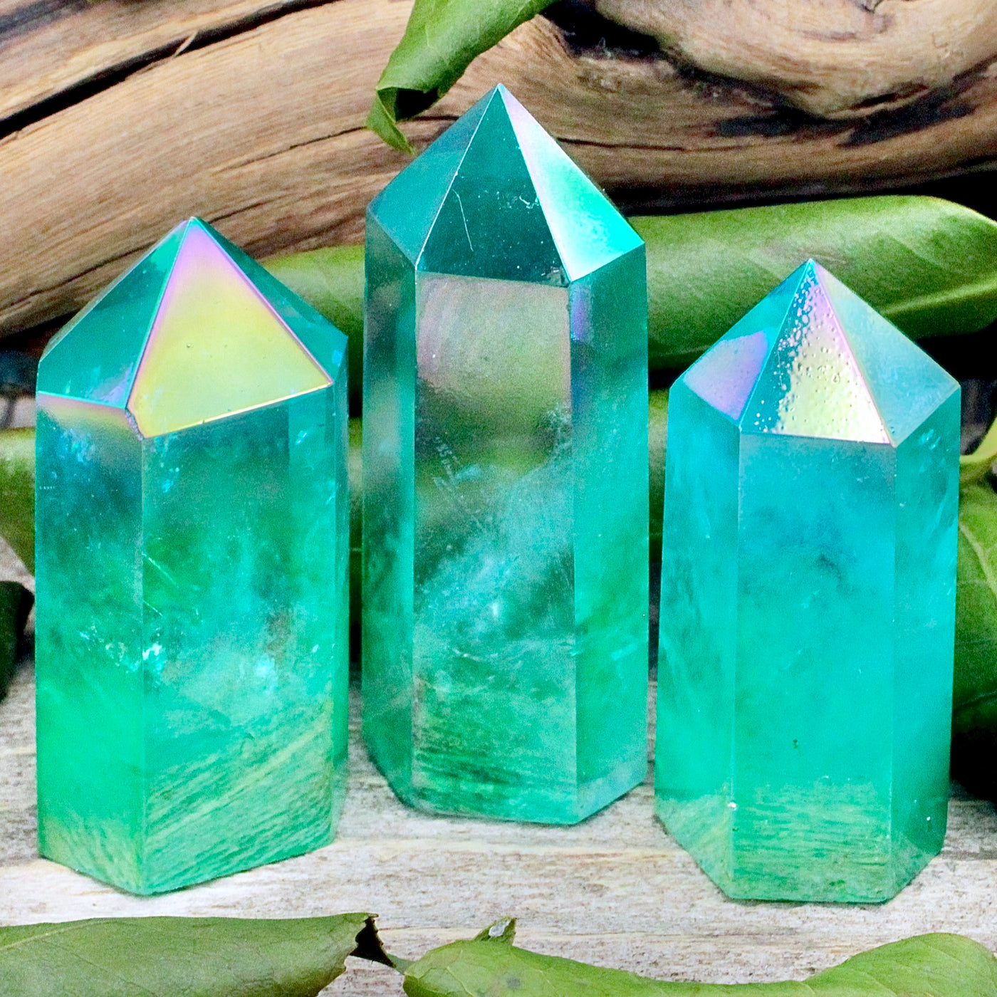 Blue Green Ombre Aura Quartz Tower