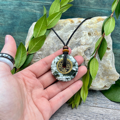 Health Moss Agate Necklace 40mm hand