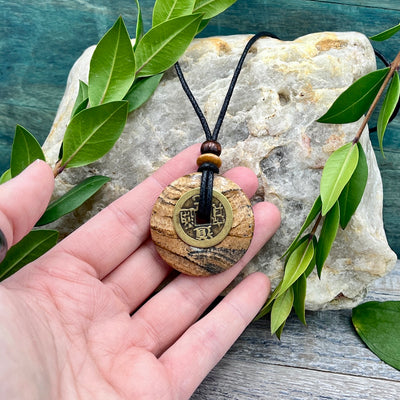 Ancient Wisdom Picture Jasper Necklace hand