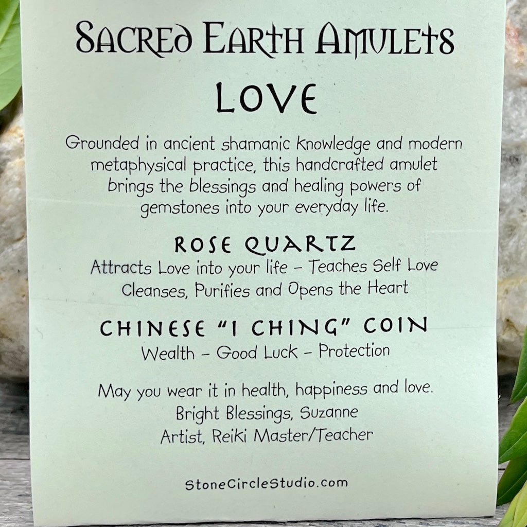 Love Rose Quartz Necklace Sacred Earth Amulet card