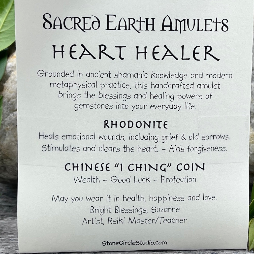 Heart Healer Rhodonite Necklace Sacred Earth Amulet card