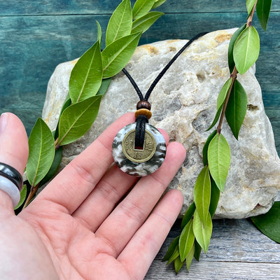 Health Moss Agate Necklace 30mm hand