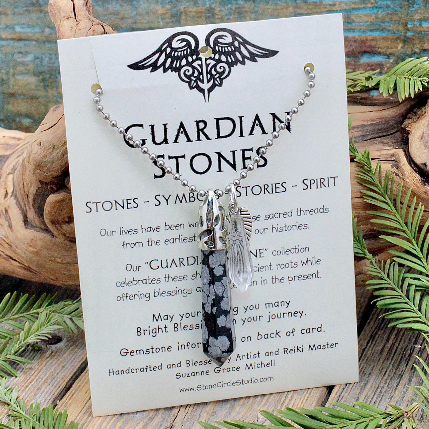 Snowflake Obsidian Guardian Stones Necklace - Large Point