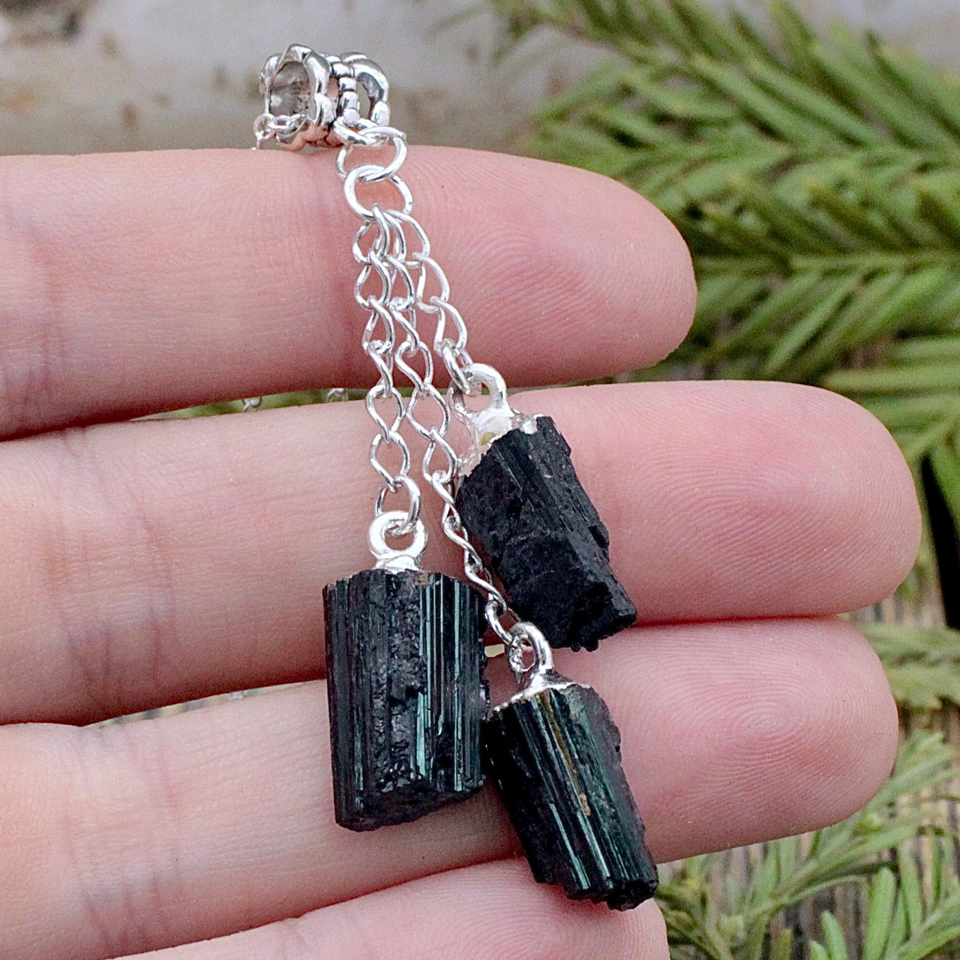 Black Tourmaline Triple Drop Pendant