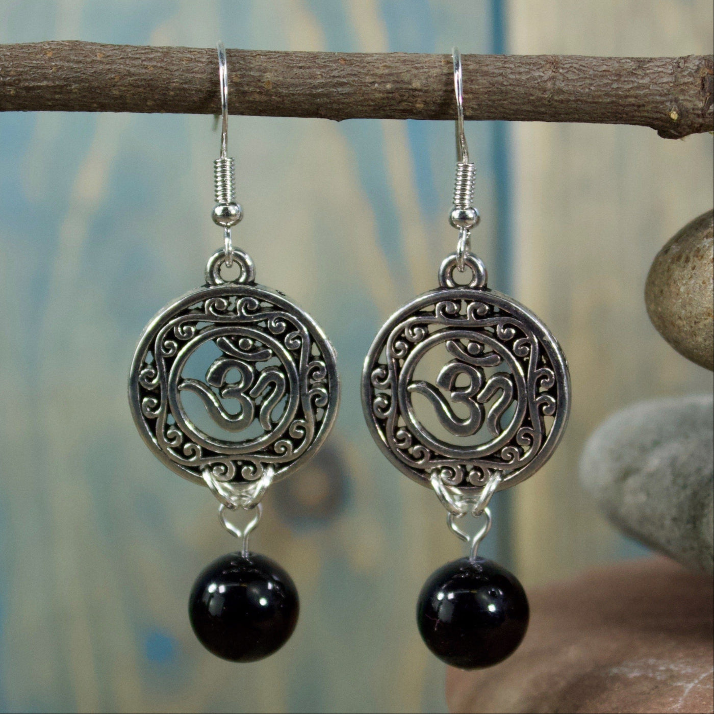 Black Jasper Om Earrings