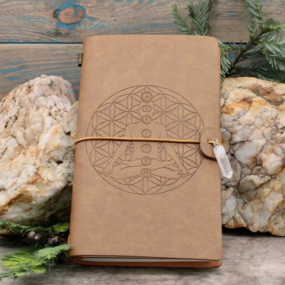 Embossed Leather Journal - Chakra Lotus Design Tan