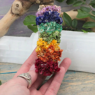 Sage Smoke Cleansing Wand with Chakra Flowers