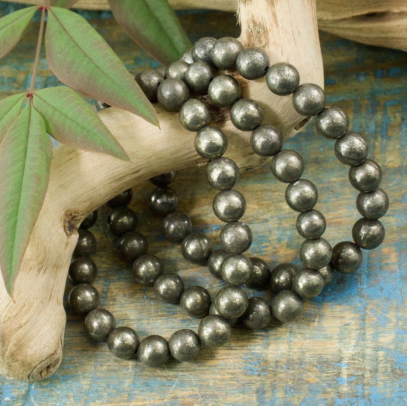 Pyrite Bracelet, 8mm Polished Round Beads