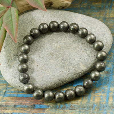 Pyrite Bracelet, 8mm Polished Round Beads